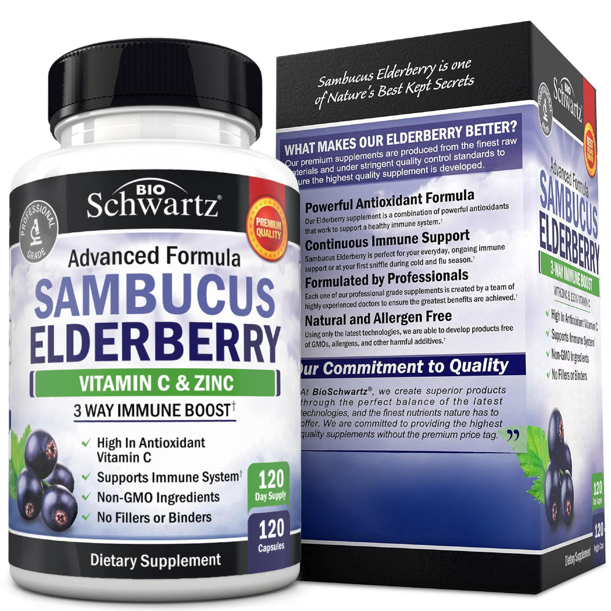 Capsules de sureau BioSchwartz avec un verre d'eau