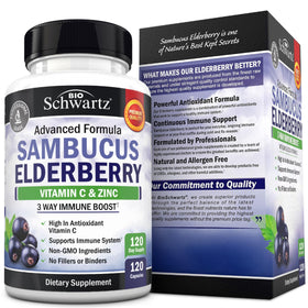 Capsules de sureau BioSchwartz avec un verre d'eau