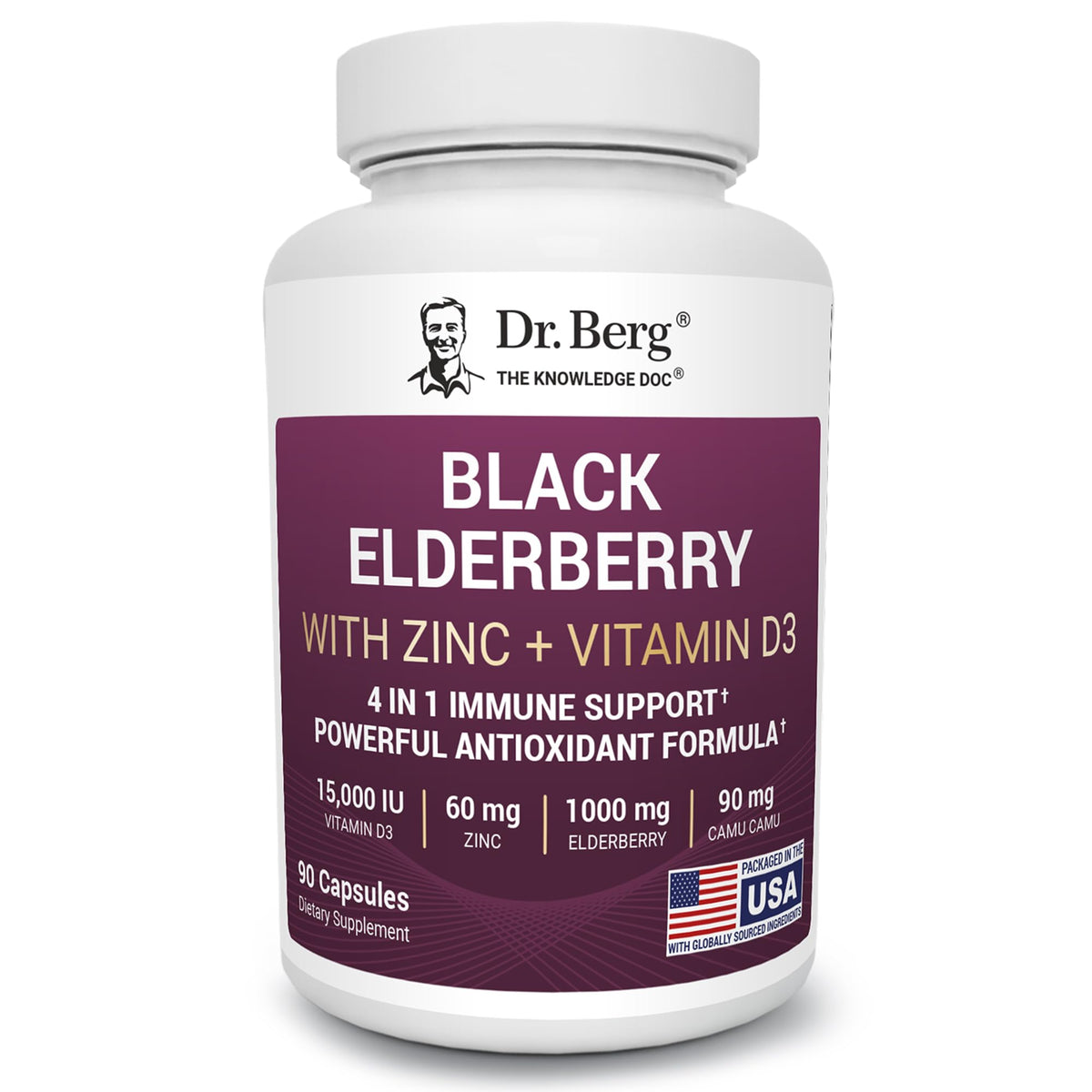 Capsules de Sureau Noir Dr. Berg Nutritionals, 90 unités, vue de face