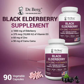 Capsules de Sureau Noir Dr. Berg Nutritionals sur un fond neutre