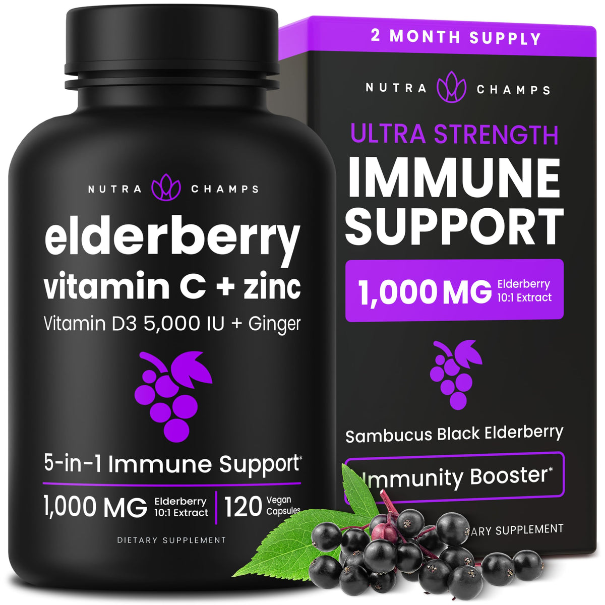 Capsules de Sureau NutraChamps 1000mg, vue de face