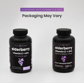 Capsules de Sureau NutraChamps sur une table en bois