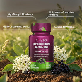 Capsules de sureau ORZAX sur une table en bois