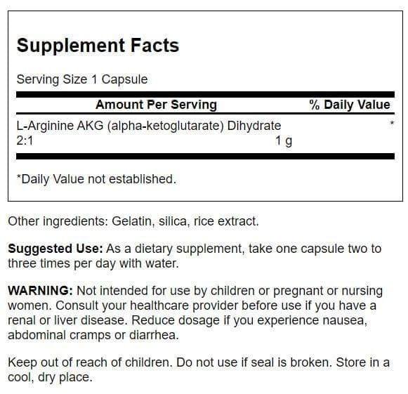 Capsules de Swanson Arginine AKG sur une surface blanche