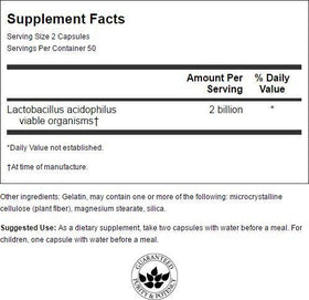 Capsules de Swanson Lactobacillus Acidophilus sur fond blanc