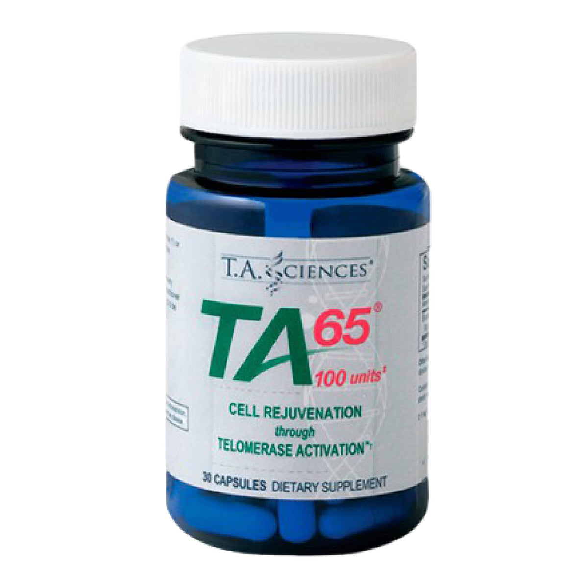 Capsules de TA-65 T.A. Sciences sur fond blanc