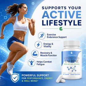 Capsules de taurine Clenoriko sur une surface blanche