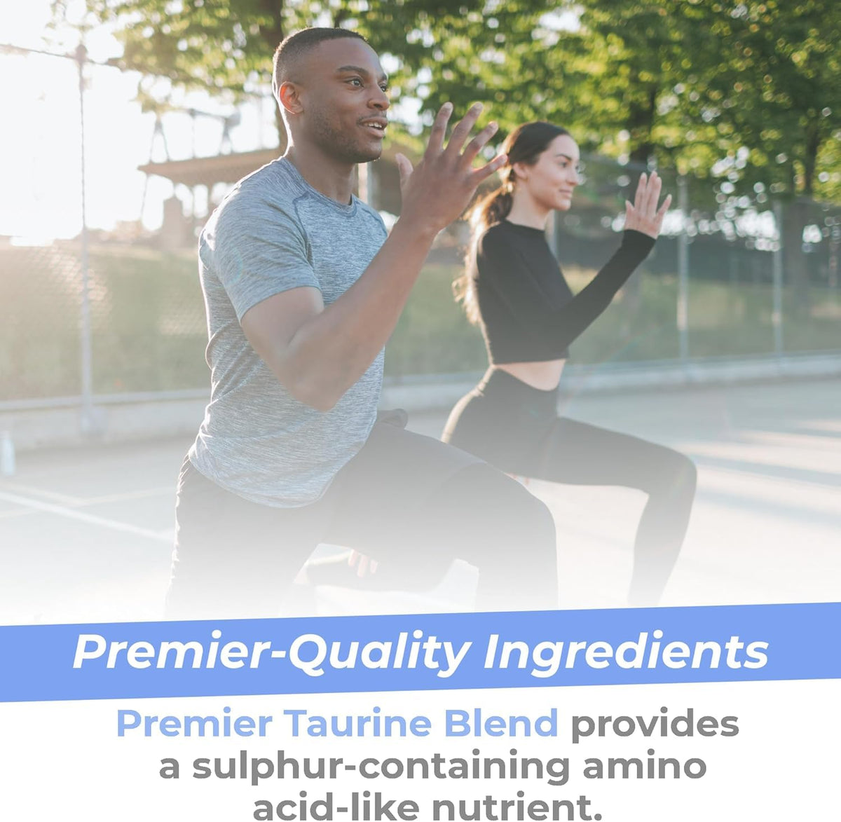 Capsules de taurine de Premier Research Labs sur un fond neutre