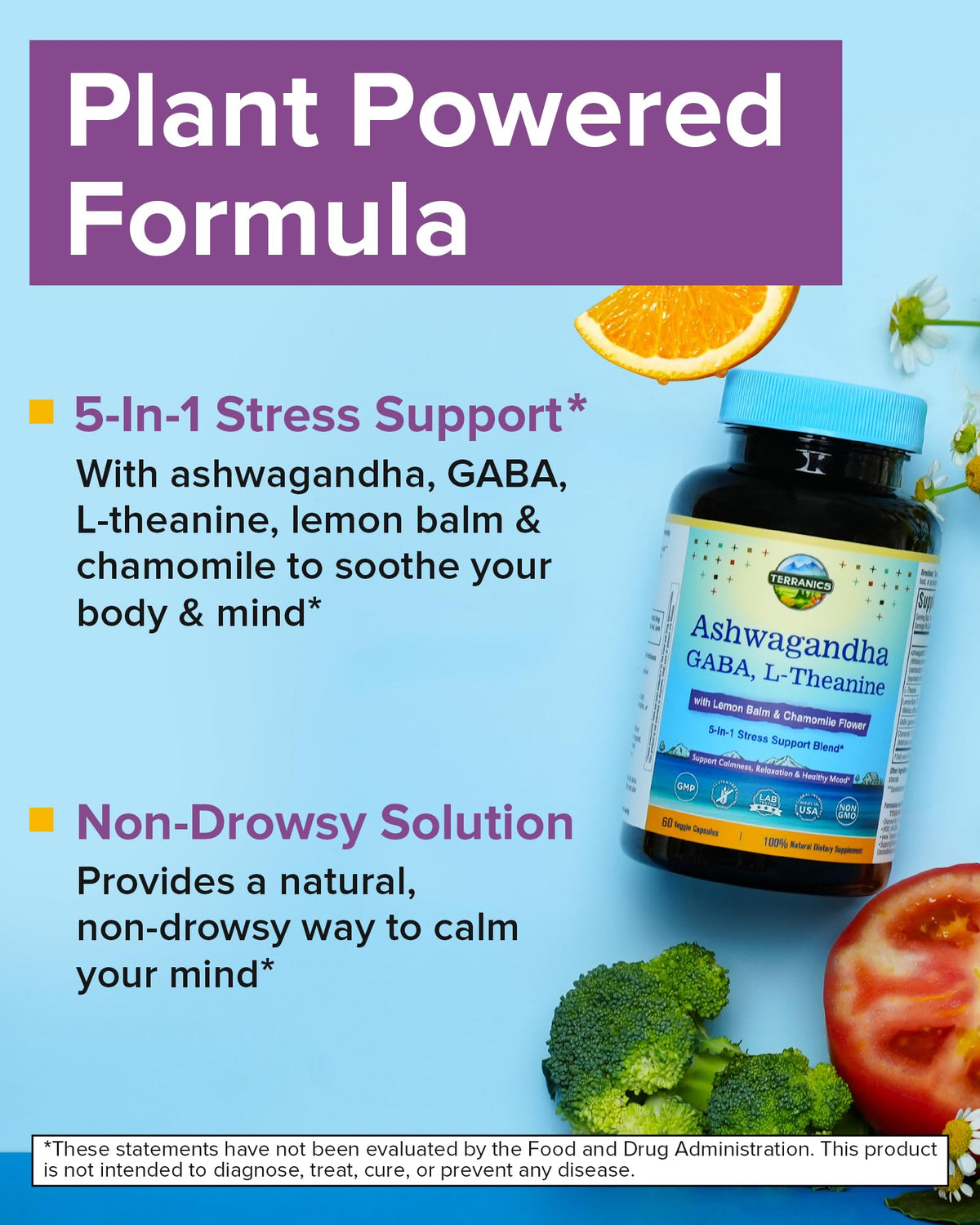 Capsules de Terranics Ashwagandha L-Theanine sur une table