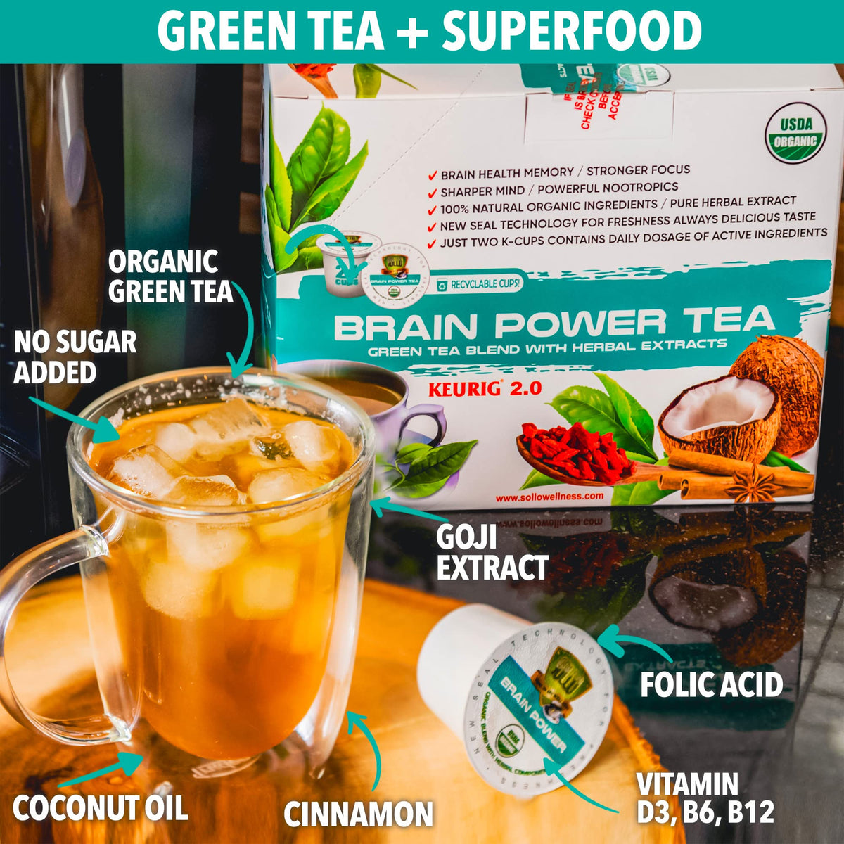 Capsules de Thé Vert Bio SOLLO avec MCT et Acai