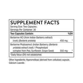 Capsules de THORNE Berberine sur un fond blanc