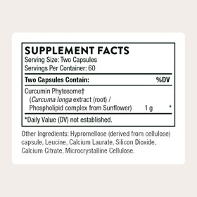 Capsules de THORNE Curcumin Phytosome sur une surface blanche