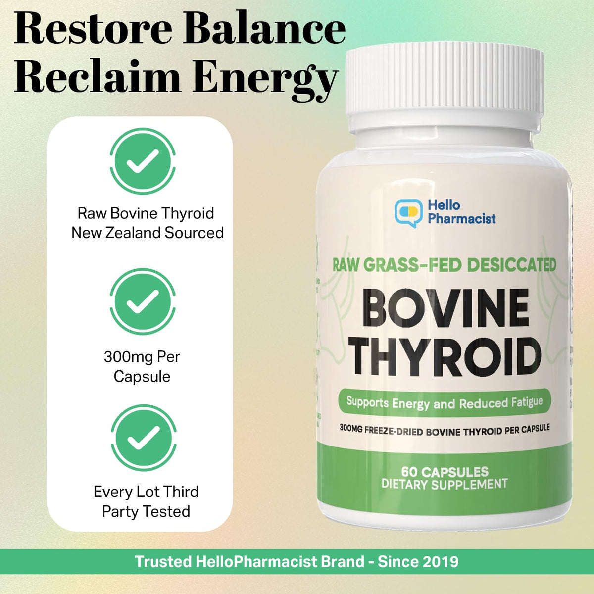 Capsules de thyroïde bovine HelloPharmacist avec des ingrédients naturels