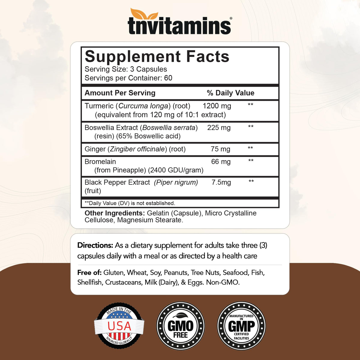 Capsules de tnvitamins Complexe Curcuma et Boswellia sur fond blanc
