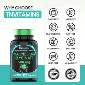 Capsules de tnvitamins Magnésium Glycinate 500mg dans un verre