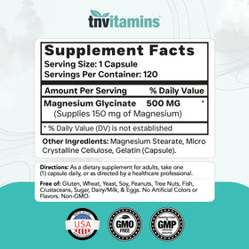Capsules de tnvitamins Magnésium Glycinate 500mg sur une table