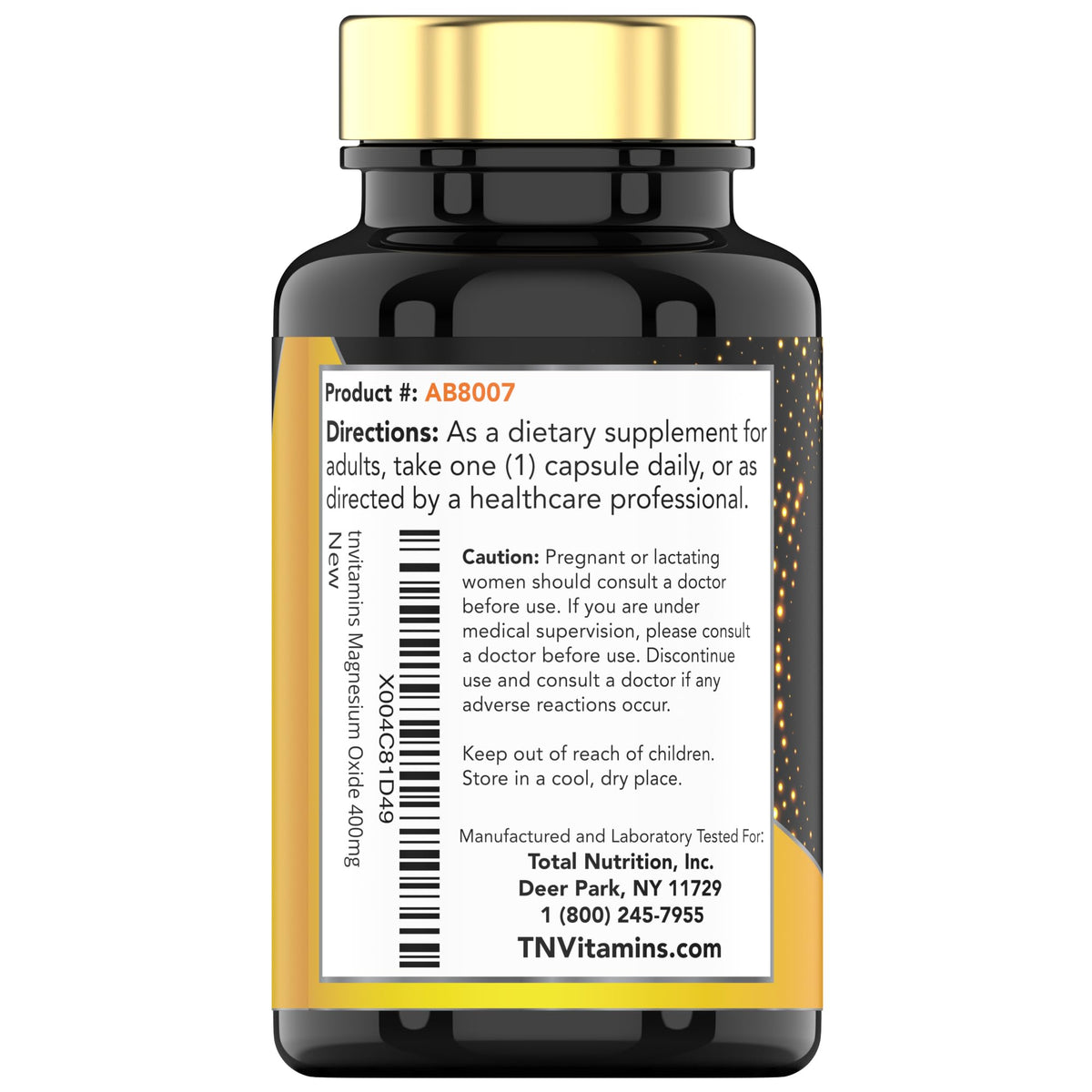Capsules de tnvitamins Magnésium Oxyde 420 mg dans un bol
