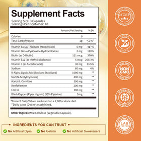Capsules de Totaria Acide Alpha-Lipoïque 1000mg sur une surface blanche
