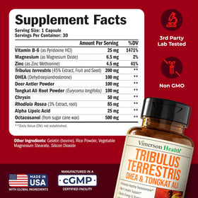 Capsules de Tribulus Terrestris de Vimerson Health sur une surface