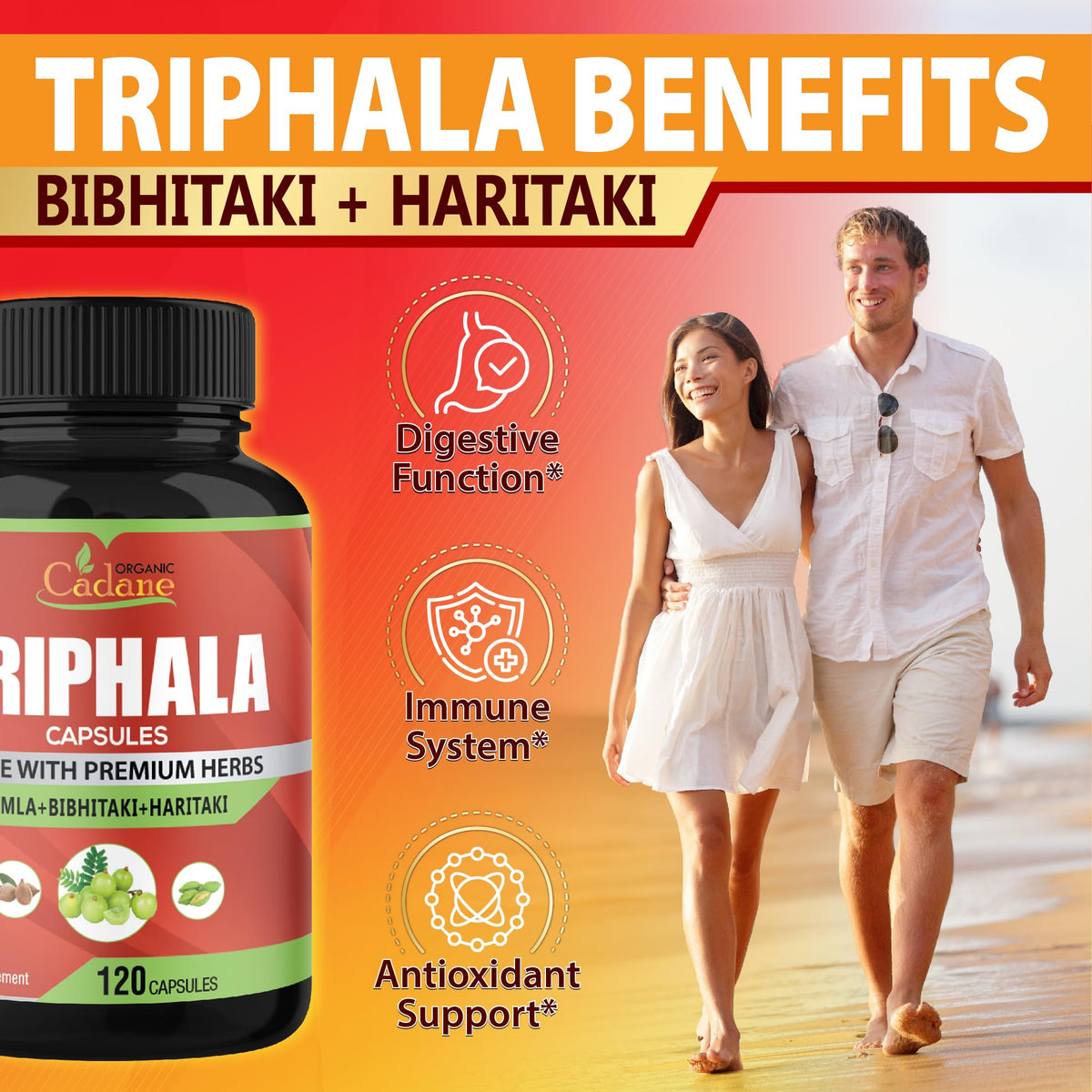 Capsules de Triphala sur un fond naturel