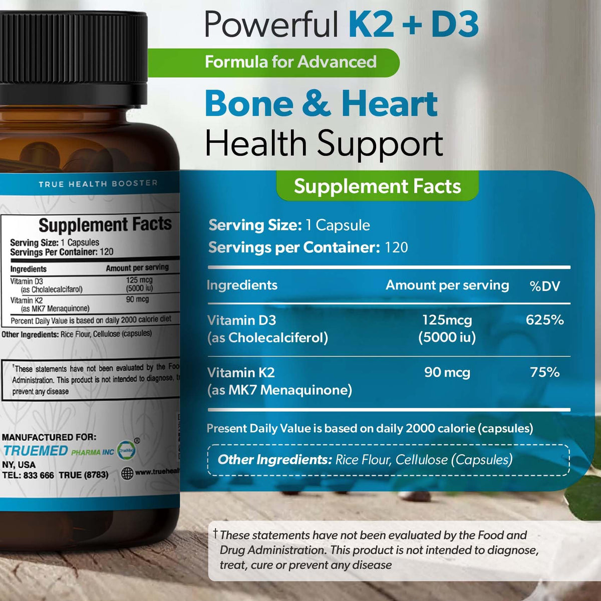 Capsules de TRUEMED D3 K2 sur fond blanc