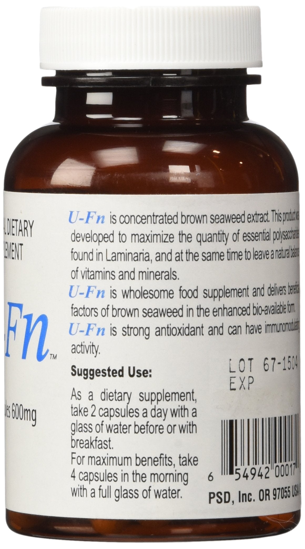 Capsules de U-Fucoidan Extract 600 mg sur fond blanc