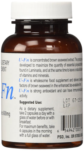 Capsules de U-Fucoidan Extract 600 mg sur fond blanc