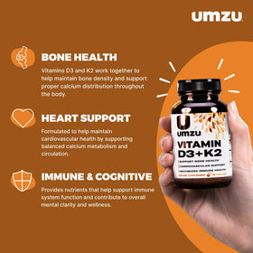 Capsules de UMZU D3 K2 sur une surface blanche