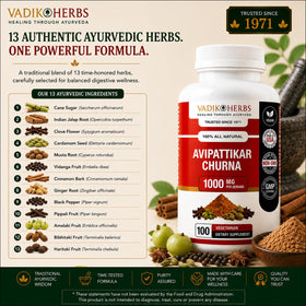 Capsules de Vadik Herbs Avipattikar dans un bol