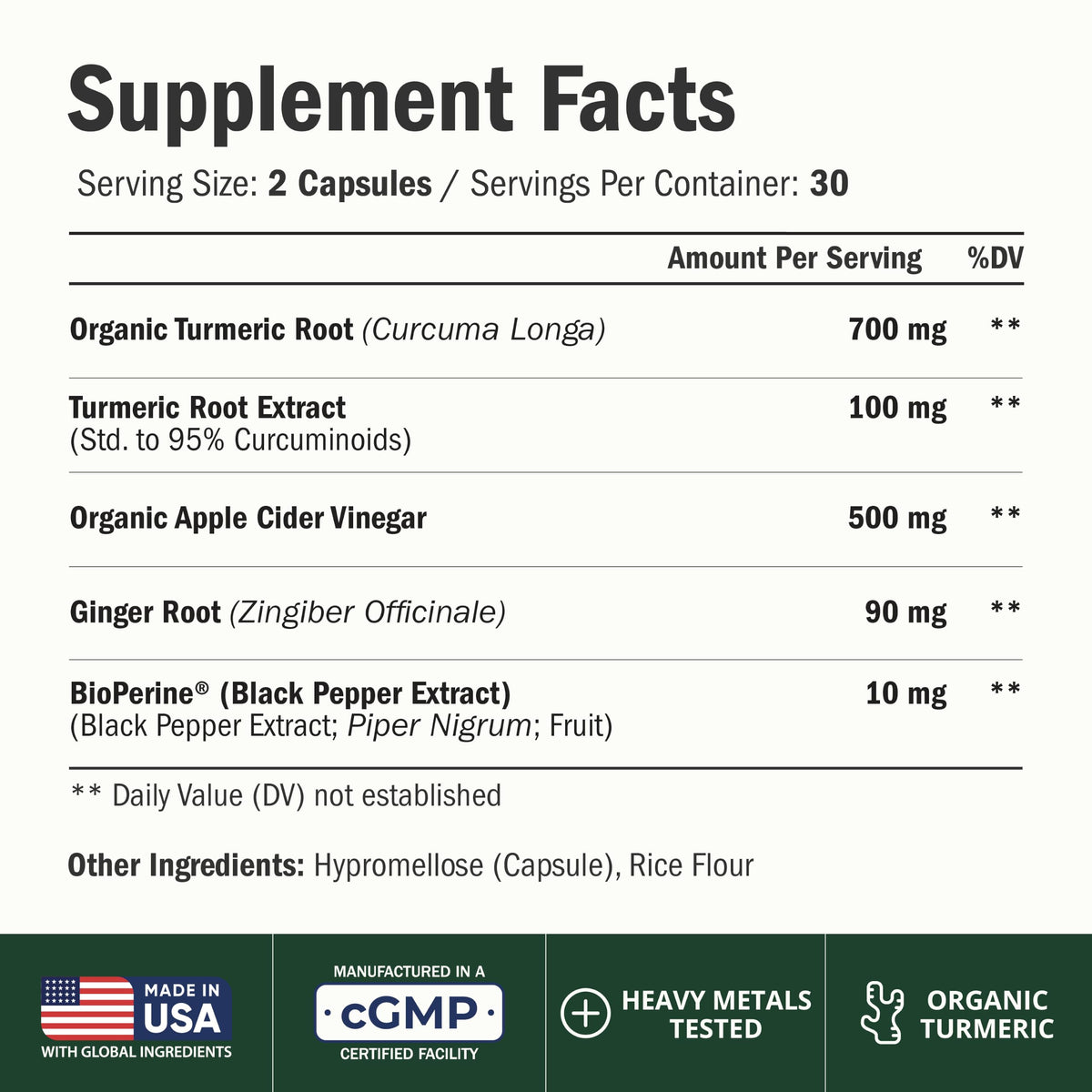 Capsules de vinaigre de cidre de pomme et curcuma Vimerson Health en gros plan