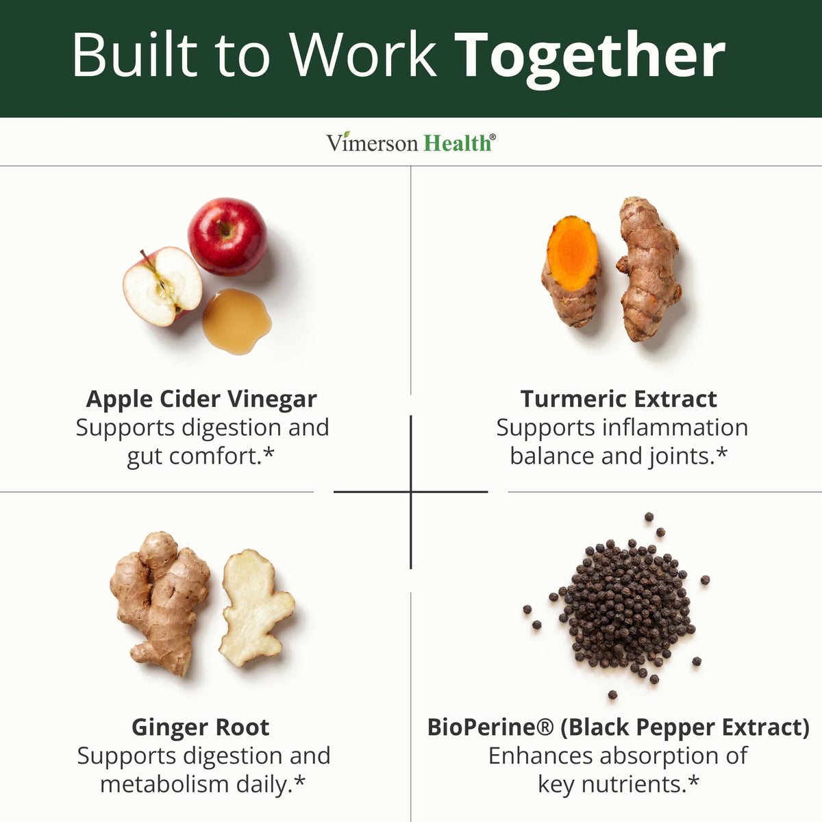 Capsules de Vinaigre de Cidre de Pomme et Curcuma Vimerson Health sur une table