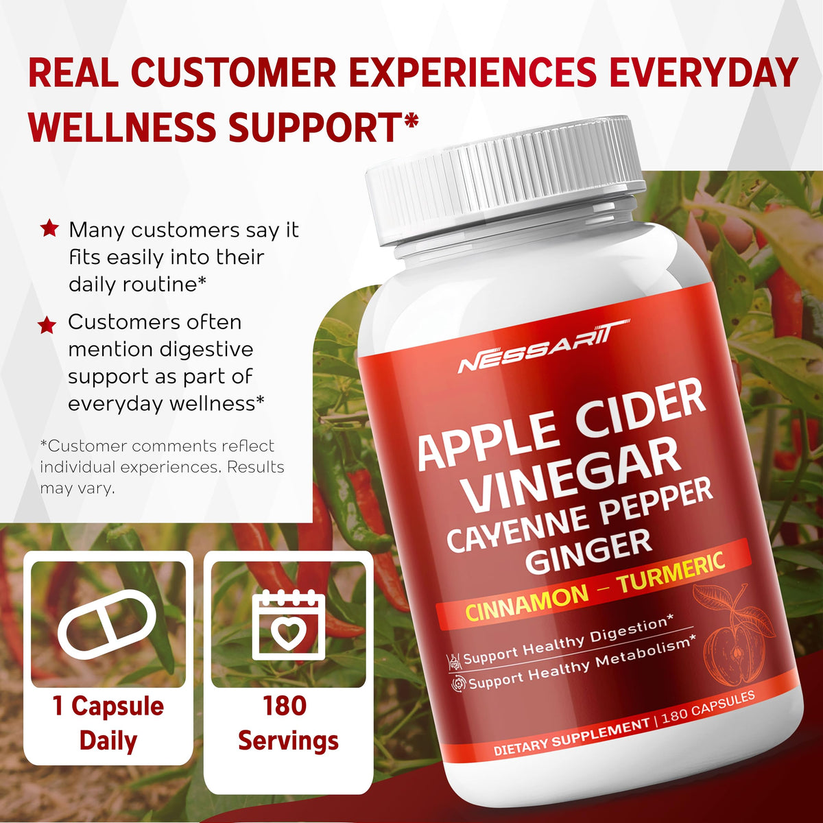 Capsules de vinaigre de cidre de pomme NESSARIT avec ingrédients