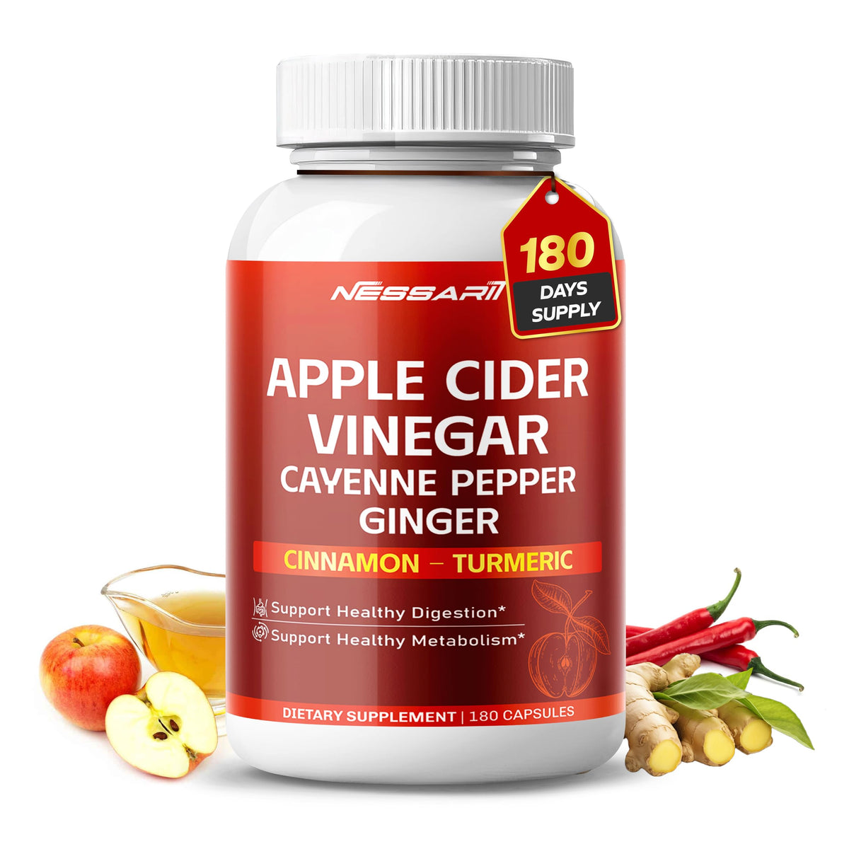 Capsules de vinaigre de cidre de pomme NESSARIT en bouteille