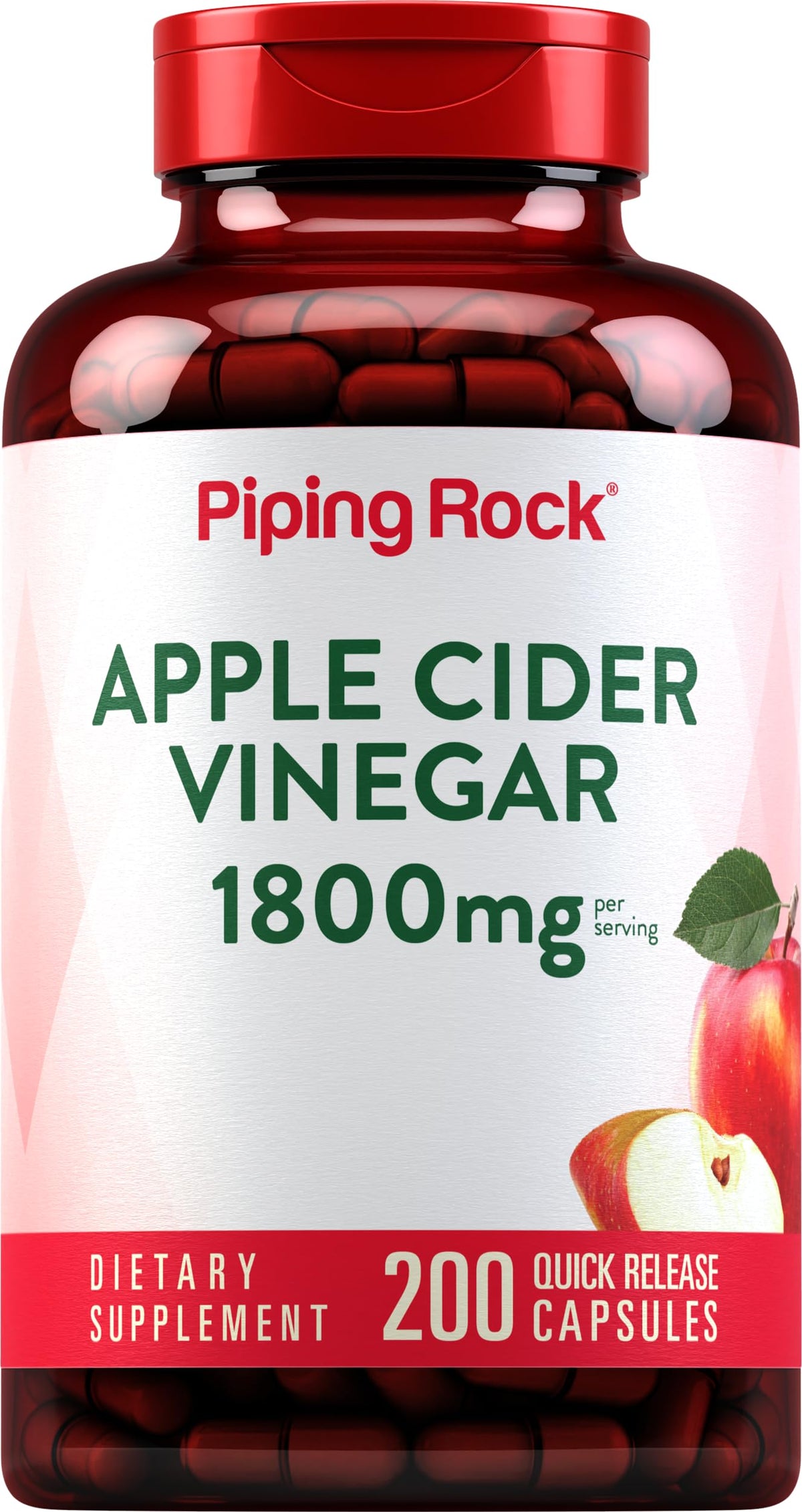 Capsules de vinaigre de cidre de pomme Piping Rock, 1800 mg, boîte vue de face