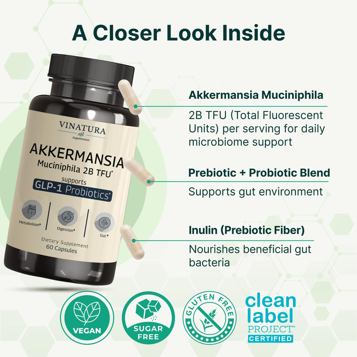 Capsules de VINATURA Akkermansia Probiotic dans une main