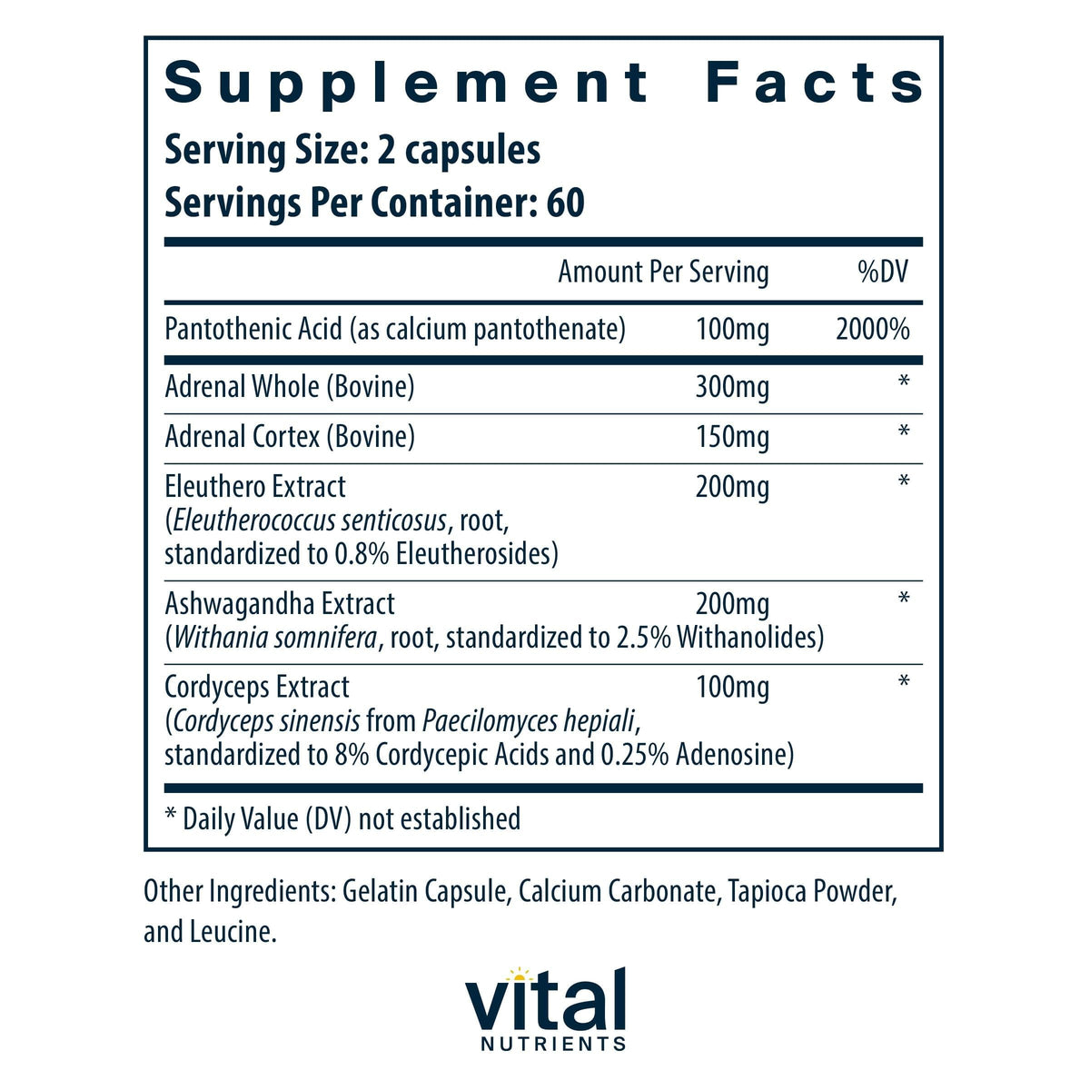 Capsules de Vital Nutrients Complément Alimentaire Système Surrénalien