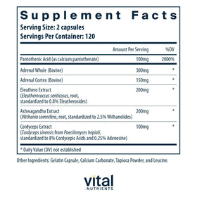 Capsules de Vital Nutrients Soutien Surrénalien en gros plan