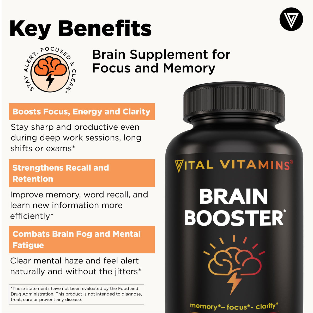 Capsules de Vital Vitamins Compléments Alimentaires Cérébraux sur une table