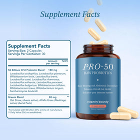 Capsules de Vitamin Bounty Pro-50 Probiotique sur fond blanc
