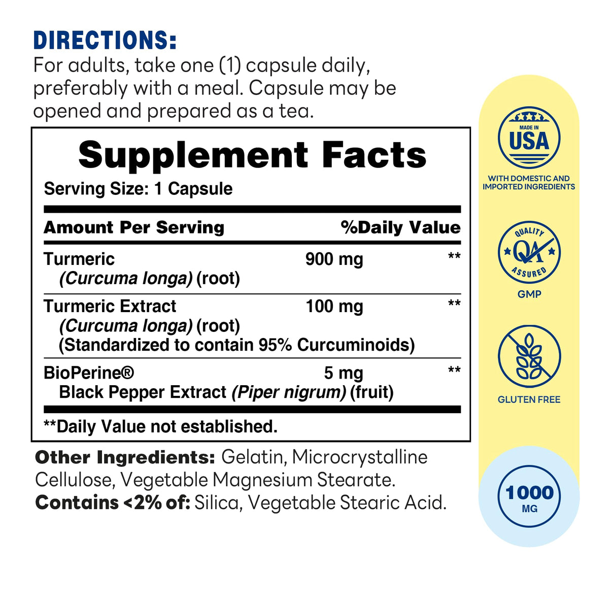 Capsules de Vitamin World Curcuma Curcumin sur fond blanc