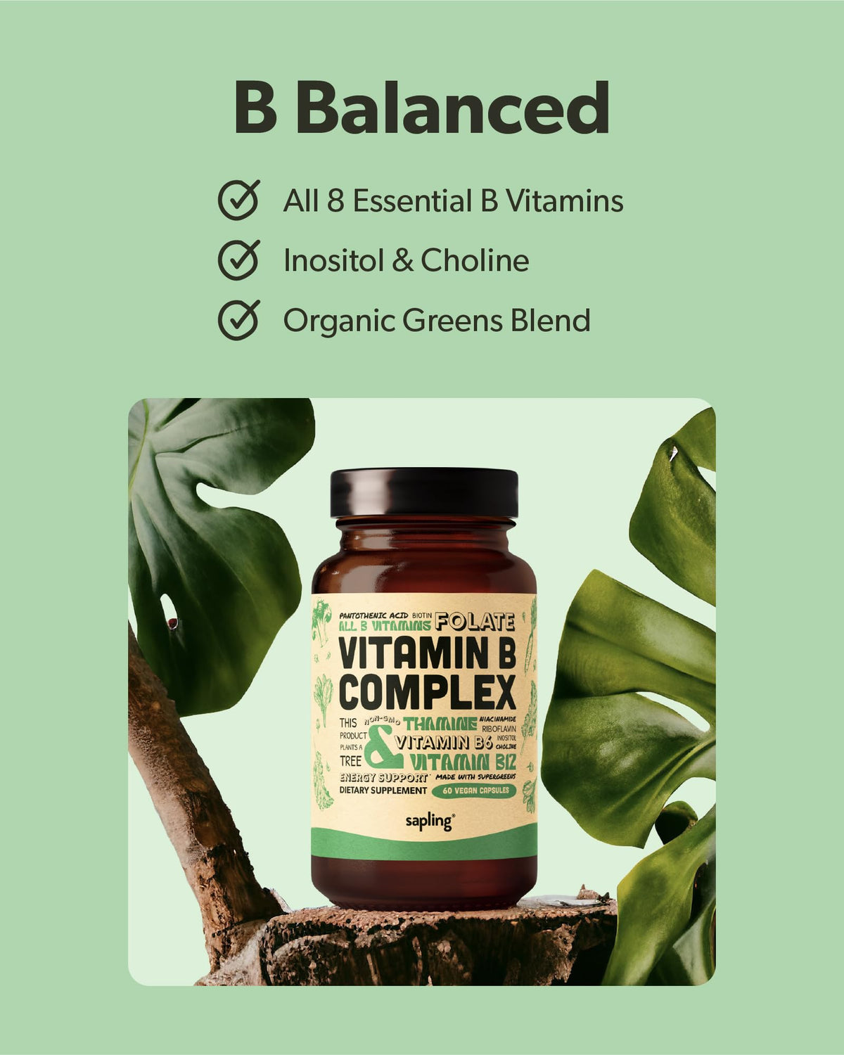 Capsules de vitamine B Complex sapling sur un fond blanc