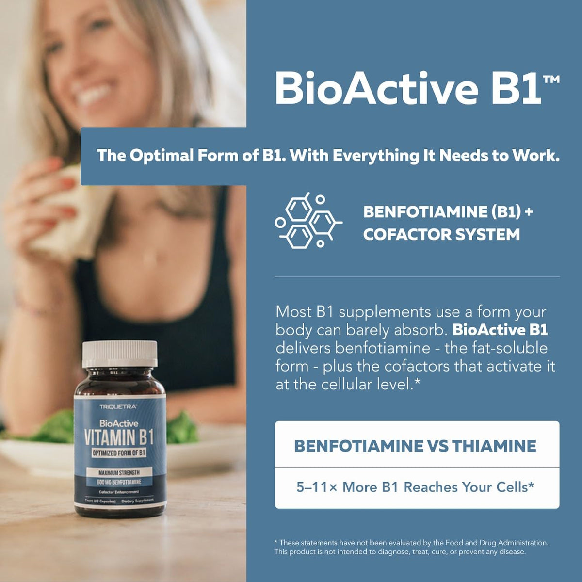 Capsules de Vitamine B1 BioActive 600mg de Triquetra Health, vue de près
