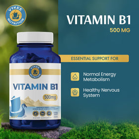 Capsules de vitamine B1 Vykee Nutrition sur fond blanc