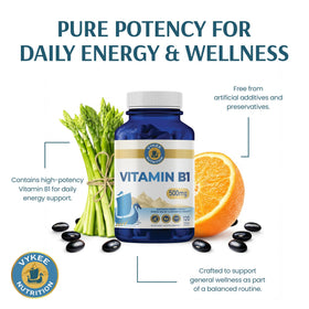 Capsules de vitamine B1 Vykee Nutrition sur une table