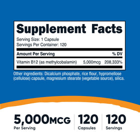 Capsules de Vitamine B12 Methylcobalamine Nutricost, vue de près