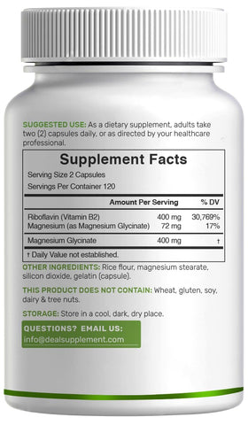 Capsules de Vitamine B2 et Magnésium Glycinate sur une surface en bois