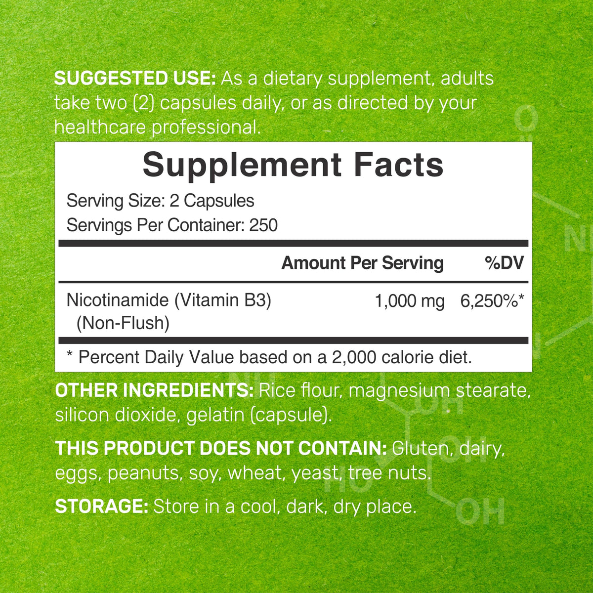 Capsules de Vitamine B3 Nicotinamide 1000 mg sur une surface blanche