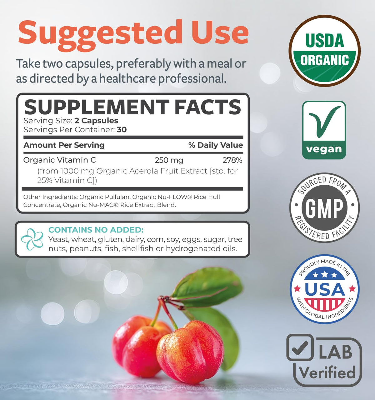 Capsules de Vitamine C Bio PURE CO sur une table en bois