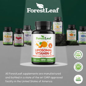 Capsules de vitamine C ForestLeaf 1400mg à côté d'autres compléments