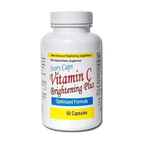 Capsules de Vitamine C Ivory Caps, vue de dessus avec capsules sur fond blanc